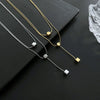 Women's Titanium Steel Double Square Hip Hop Geometric Clavicle Chain Pendant Necklace