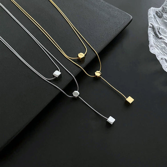 Women's Titanium Steel Double Square Hip Hop Geometric Clavicle Chain Pendant Necklace