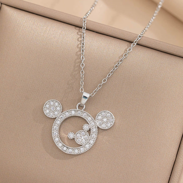 Women's Titanium Steel Doublelayer Clavicle Chain Necklace With Mouse Zircon Pendant Geometric Style Electroplated