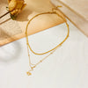 Women's Titanium Steel Doublelayer Necklace With White Shellfish And Geometric Design Box Chain Style