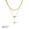 Women's Titanium Steel Doublelayer Necklace With White Shellfish And Geometric Design Box Chain Style