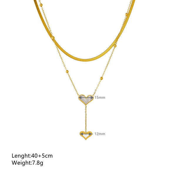 Women's Titanium Steel Doublelayer Necklace With White Shellfish And Geometric Design Box Chain Style