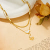 Women's Titanium Steel Doublelayer Necklace With White Shellfish And Geometric Design Box Chain Style