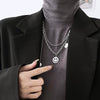 Women's Titanium Steel Doublelayer Stacked Wind Tassel Smiley Cuban Chain Necklace With Geometric Styling And Polishing
