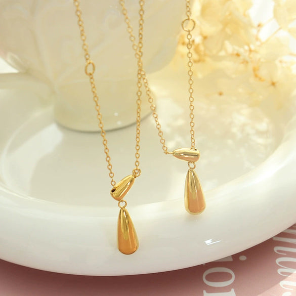 Women's 316L Stainless Steel Drop Shape Pendant Sliding Tassel Necklace Electroplated 18K Gold
