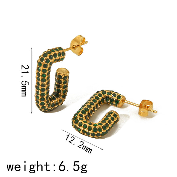 Women's Titanium Steel Earrings With Diamond And Ushape Geometric Design Light Luxury Style