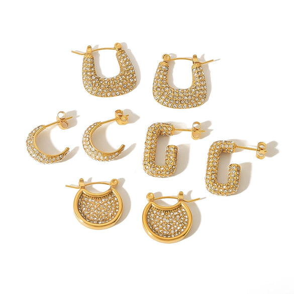 Women's Titanium Steel Earrings With Diamond And Ushape Geometric Design Light Luxury Style