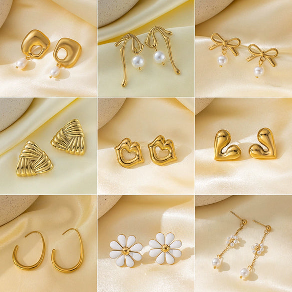 Women's Titanium Steel Earrings With Heart Shape Bow Tie Geometric Pattern And Electroplating