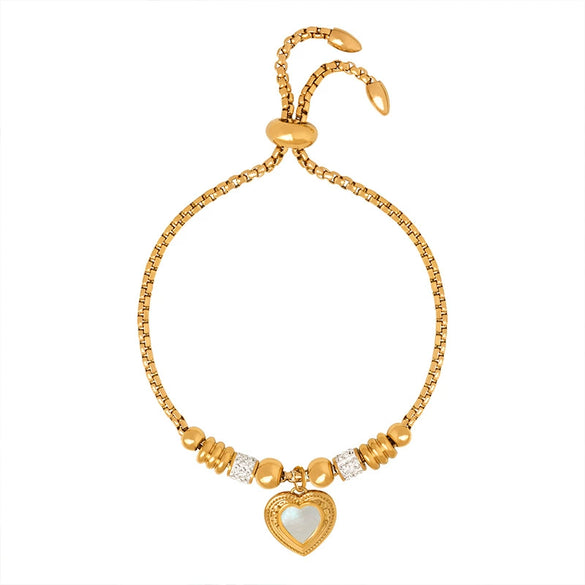 Women's 316L Stainless Steel Electroplated Heart And Geometric Pendant Bracelet New Retro Style
