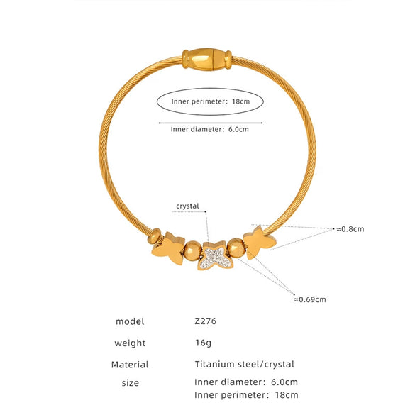 Women's 316L Stainless Steel Electroplated Heart And Geometric Pendant Bracelet New Retro Style