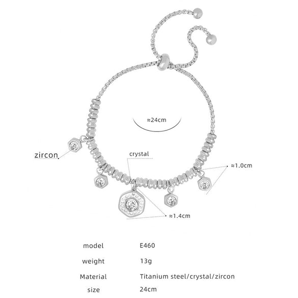 Women's 316L Stainless Steel Electroplated Heart And Geometric Pendant Bracelet New Retro Style