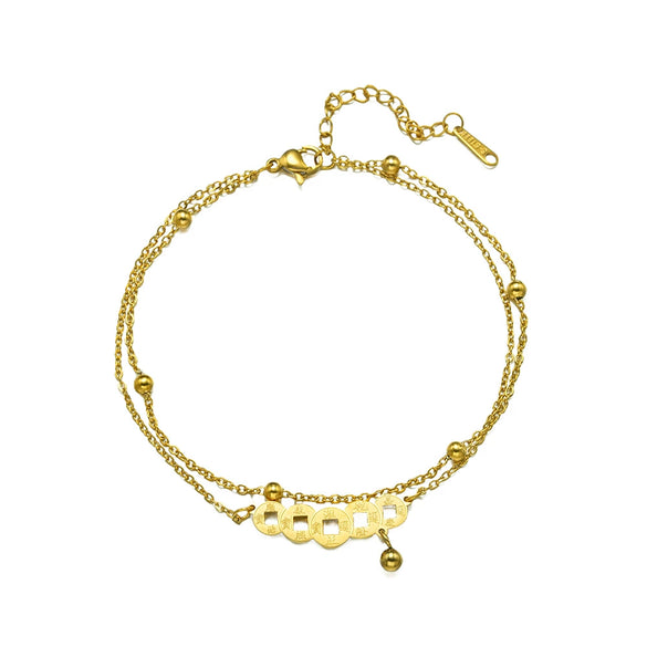 Women's Titanium Steel Electroplating Geometric Letters Numbers Text Roman Four Leaf Clover Bracelet