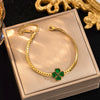 Women's Titanium Steel Electroplating Geometric Letters Numbers Text Roman Four Leaf Clover Bracelet