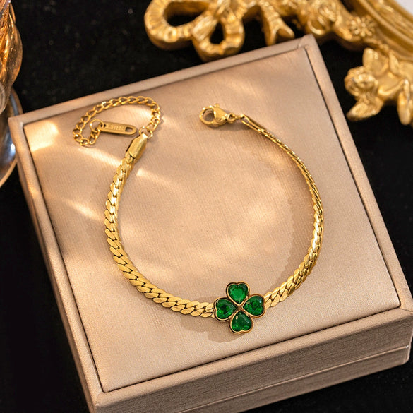 Women's Titanium Steel Electroplating Geometric Letters Numbers Text Roman Four Leaf Clover Bracelet