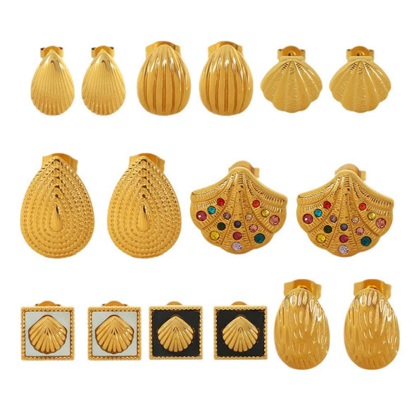 Women's 316L Stainless Steel Fanshaped And Dropshaped Retro Earrings With Electroplating Treatment Simple Style