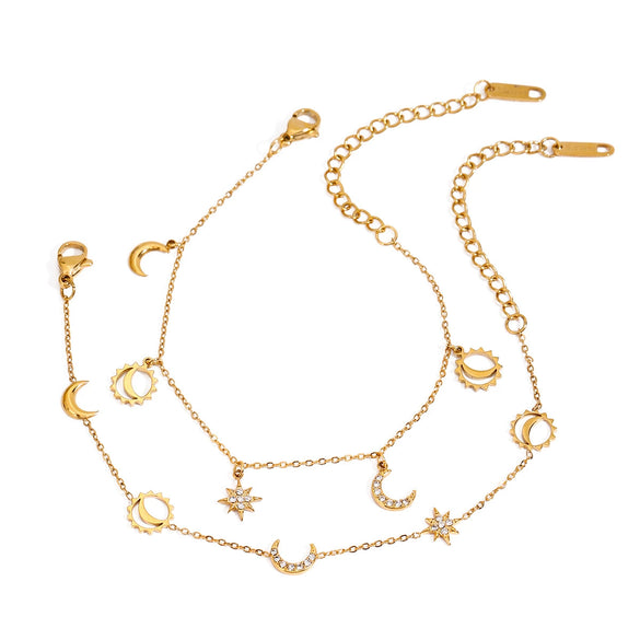 Women's Titanium Steel Fashion Allmatch Colorfree Bracelet With Diamond Star Moon Geometric And Fruit Pattern Electroplated