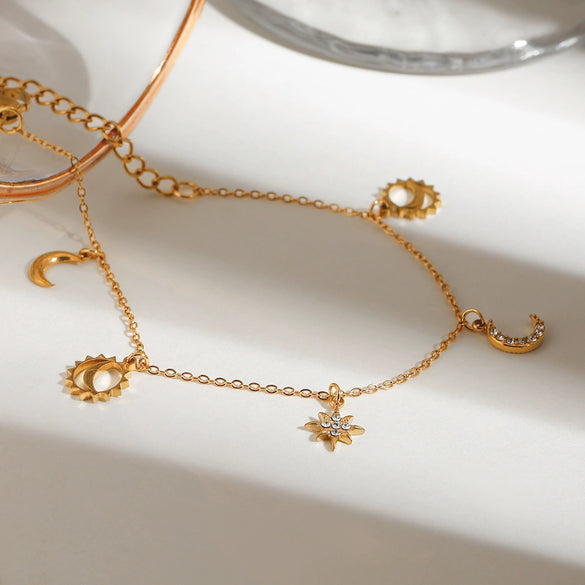 Women's Titanium Steel Fashion Allmatch Colorfree Bracelet With Diamond Star Moon Geometric And Fruit Pattern Electroplated