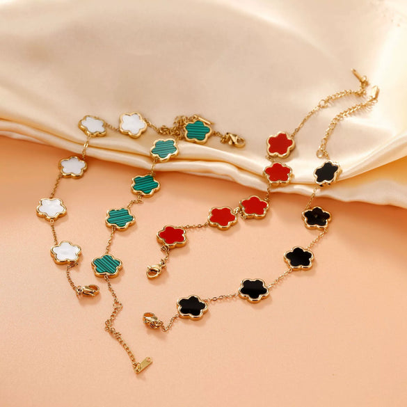 Women's Titanium Steel Five Leaf Clover And Plum Blossom Light Luxury Style Electroplated Bracelet Jewelry