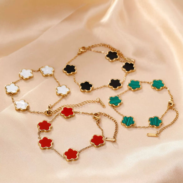 Women's Titanium Steel Five Leaf Clover And Plum Blossom Light Luxury Style Electroplated Bracelet Jewelry