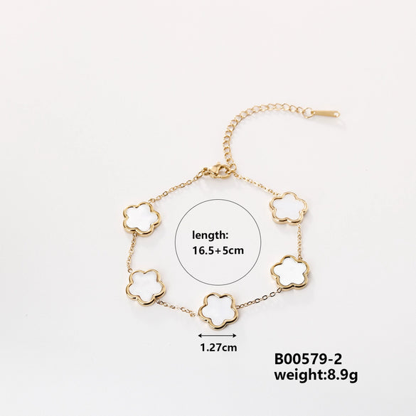 Women's Titanium Steel Five Leaf Clover And Plum Blossom Light Luxury Style Electroplated Bracelet Jewelry