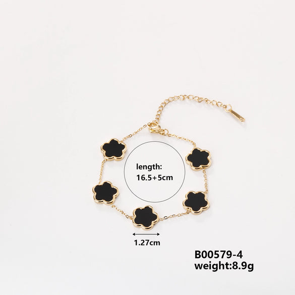 Women's Titanium Steel Five Leaf Clover And Plum Blossom Light Luxury Style Electroplated Bracelet Jewelry