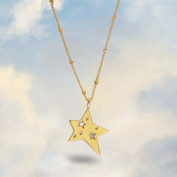 Women's Titanium Steel Fivepointed Star Geometric Personality Clavicle Necklace With Furnace Vacuum Electroplating
