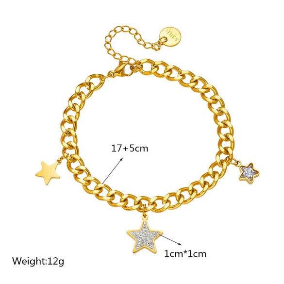 Women's Titanium Steel Fivepointed Star Retro Simple Allmatch Electroplated Bracelet