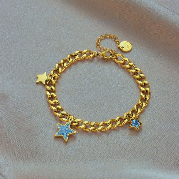 Women's Titanium Steel Fivepointed Star Retro Simple Allmatch Electroplated Bracelet