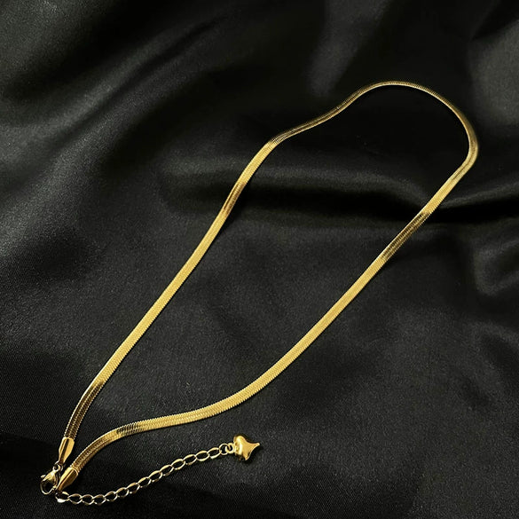 Women's Titanium Steel Flat Snake Chain Necklace Simple Geometric Clavicle Necklace With Electroplated Elegant Minimalist Style