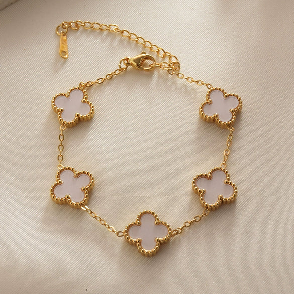 Women's Titanium Steel Four Leaf Clover Bracelet With Electroplated Flower Design Light Luxury Jewelry Gift