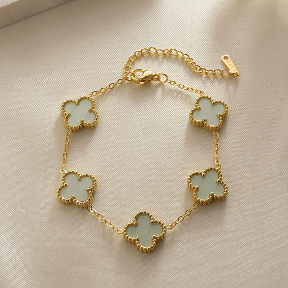 Women's Titanium Steel Four Leaf Clover Bracelet With Electroplated Flower Design Light Luxury Jewelry Gift