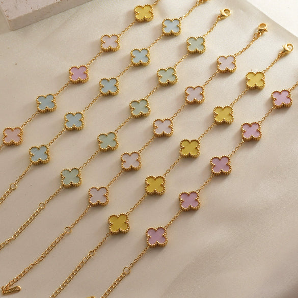 Women's Titanium Steel Four Leaf Clover Bracelet With Electroplated Flower Design Light Luxury Jewelry Gift
