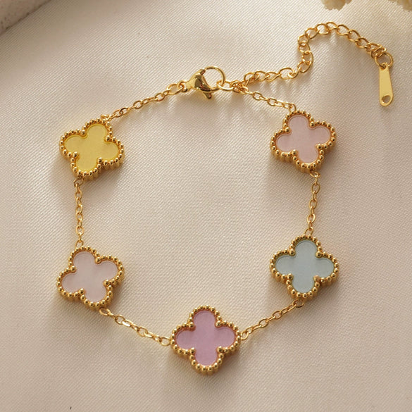 Women's Titanium Steel Four Leaf Clover Bracelet With Electroplated Flower Design Light Luxury Jewelry Gift