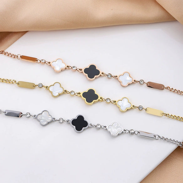 Women's Titanium Steel Four Leaf Clover Bracelet With Electroplating Treatment