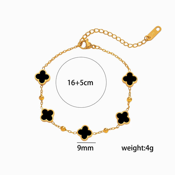 Women's Titanium Steel Four Leaf Clover Flower Pendant Necklace With Real Gold Plating And Geometric Floral Charm