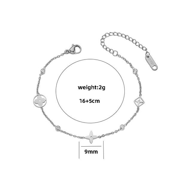 Women's Titanium Steel Fourleaf Clover Bracelet With Electroplating And Letters Numbers Text Design
