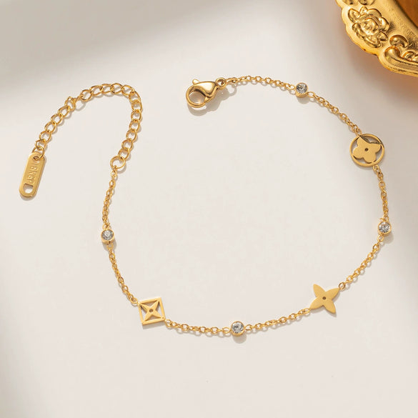 Women's Titanium Steel Fourleaf Clover Bracelet With Electroplating And Letters Numbers Text Design