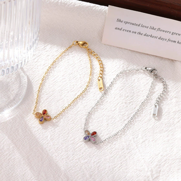 Women's Titanium Steel Fourleaf Clover Geometric Light Luxury Exquisite Electroplated Bracelet Jewelry