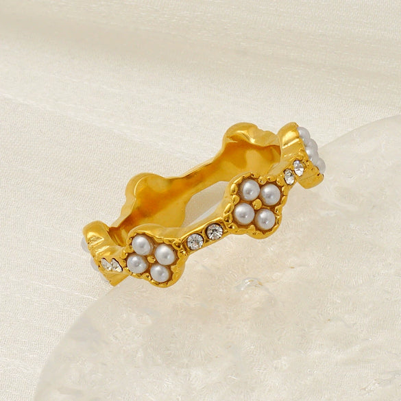 Women's 316L Stainless Steel Fourleaf Clover Geometric Style Electroplated Ring
