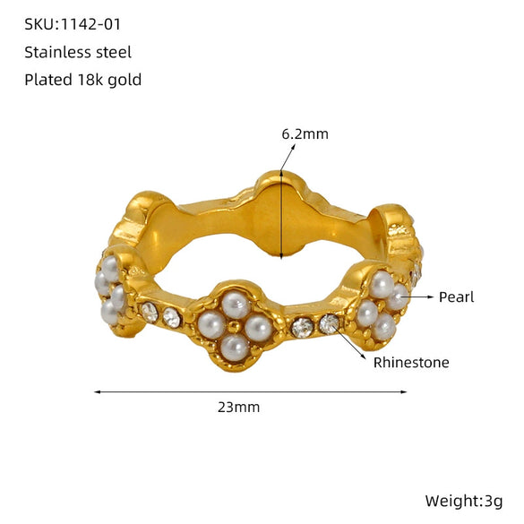 Women's 316L Stainless Steel Fourleaf Clover Geometric Style Electroplated Ring