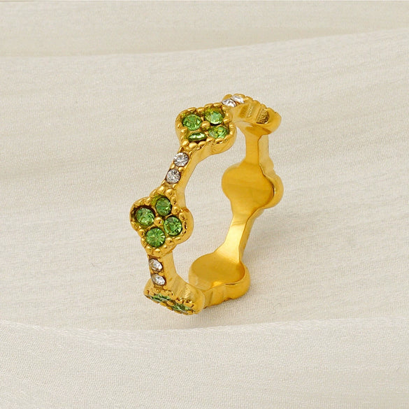 Women's 316L Stainless Steel Fourleaf Clover Geometric Style Electroplated Ring