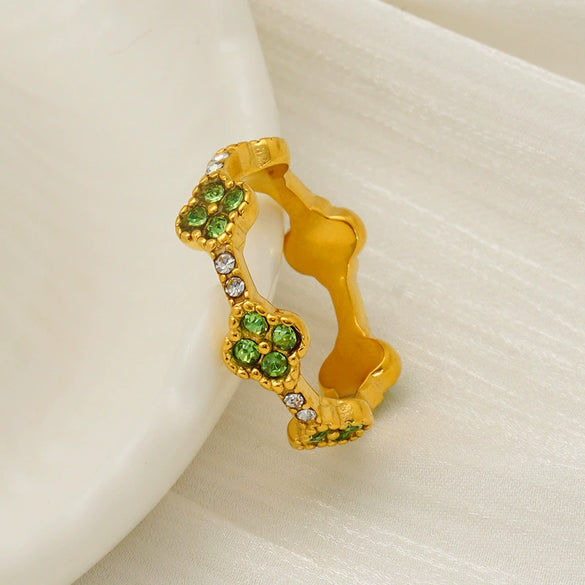 Women's 316L Stainless Steel Fourleaf Clover Geometric Style Electroplated Ring