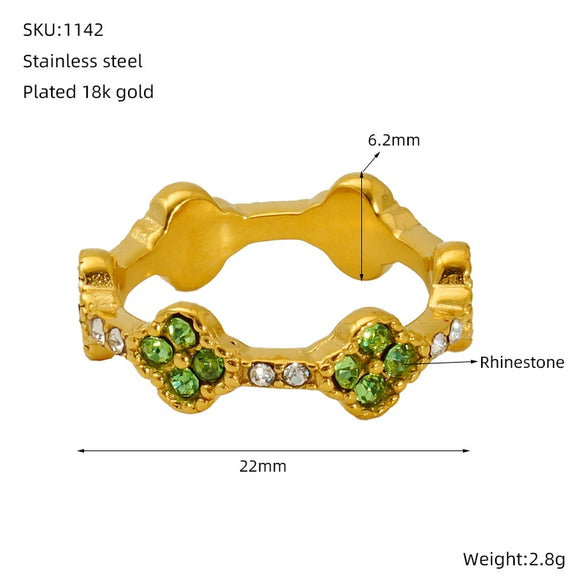 Women's 316L Stainless Steel Fourleaf Clover Geometric Style Electroplated Ring