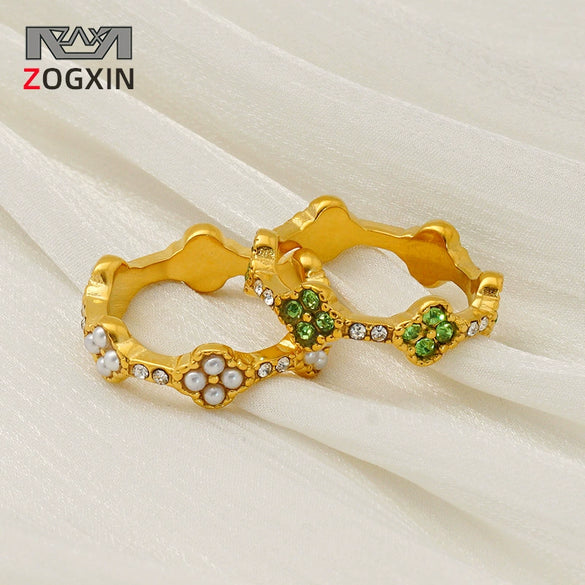 Women's 316L Stainless Steel Fourleaf Clover Geometric Style Electroplated Ring