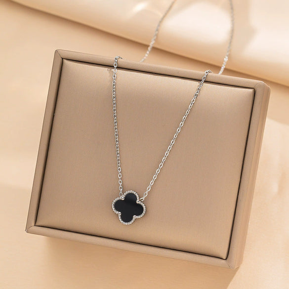 Women's Titanium Steel Fourleaf Clover Necklace Bracelet Earrings Threepiece Set With Mixed Gemstone Inlay And Vacuum Furnace Electroplating Geometric Letters Numbers Text Pattern