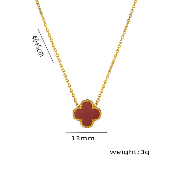 Women's Titanium Steel Fourleaf Clover Necklace Bracelet Earrings Threepiece Set With Mixed Gemstone Inlay And Vacuum Furnace Electroplating Geometric Letters Numbers Text Pattern