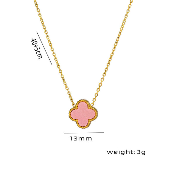 Women's Titanium Steel Fourleaf Clover Necklace Bracelet Earrings Threepiece Set With Mixed Gemstone Inlay And Vacuum Furnace Electroplating Geometric Letters Numbers Text Pattern
