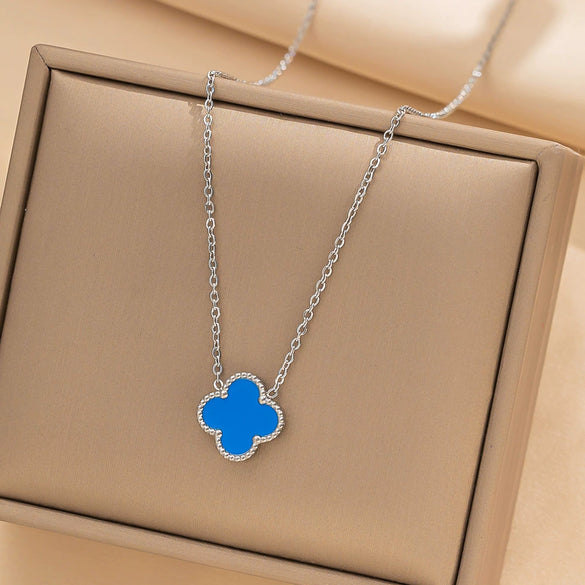 Women's Titanium Steel Fourleaf Clover Necklace Bracelet Earrings Threepiece Set With Mixed Gemstone Inlay And Vacuum Furnace Electroplating Geometric Letters Numbers Text Pattern