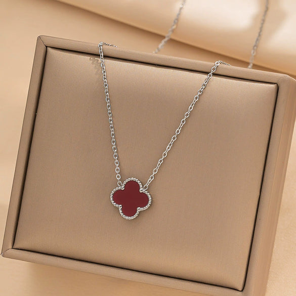 Women's Titanium Steel Fourleaf Clover Necklace Bracelet Earrings Threepiece Set With Mixed Gemstone Inlay And Vacuum Furnace Electroplating Geometric Letters Numbers Text Pattern