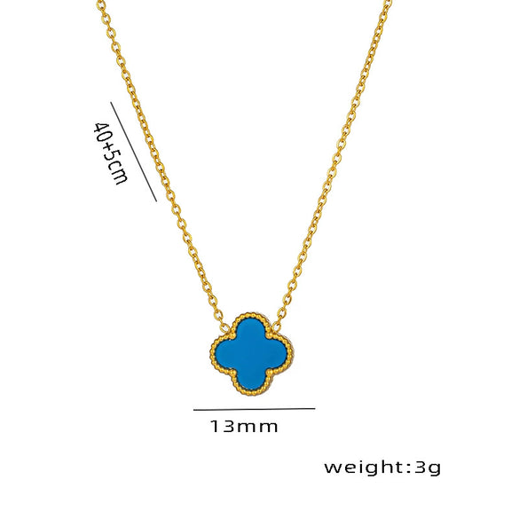 Women's Titanium Steel Fourleaf Clover Necklace Bracelet Earrings Threepiece Set With Mixed Gemstone Inlay And Vacuum Furnace Electroplating Geometric Letters Numbers Text Pattern